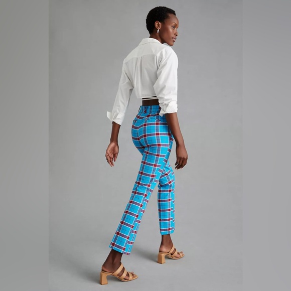 SOLD- Anthropologie Size 8 Pants The Essentials Slim Kick Flare Jeans Red Blue - Picture 2 of 16